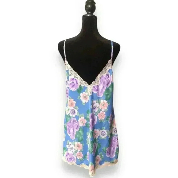 Vintage Victoria's Secret 80's/90's Gold Label Deep V Lace Floral Slip Dress - Picture 5 of 16